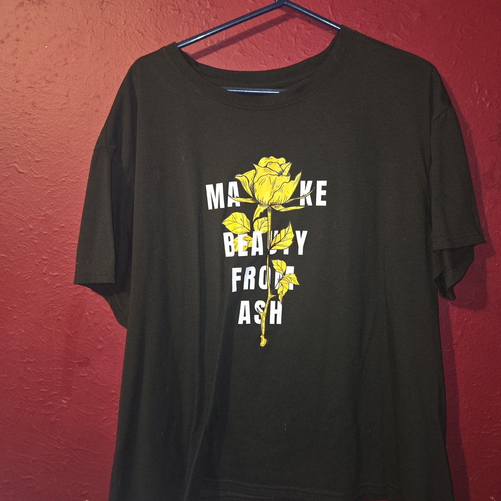 SHEIN Black Tee with Yellow Rose Graphic